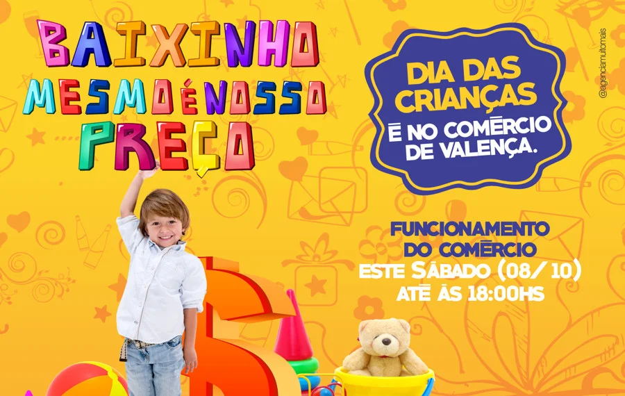 O comércio terá horário especial para o Dia das Crianças